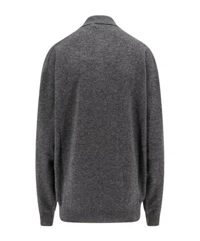 Miu Miu Long-sleeved Knitted Polo Jumper In Gray