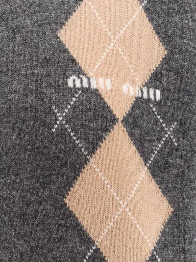 Miu Miu Long-sleeved Knitted Polo Jumper In Gray