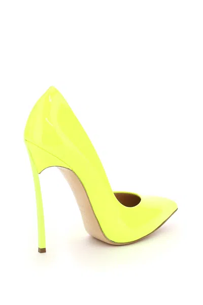 Casadei Blade 115mm Patent Leather Pumps In Yellow