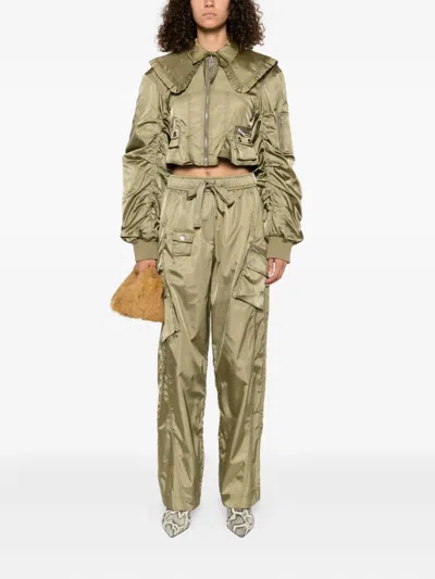 Ganni Nylon Short Bomber Jacket In Green