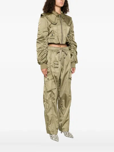 Ganni Nylon Short Bomber Jacket In Green