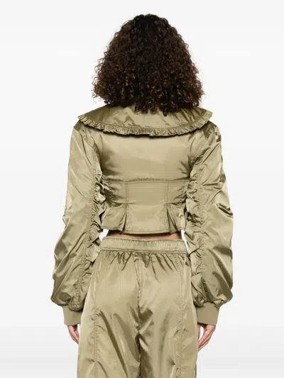 Ganni Nylon Short Bomber Jacket In Green