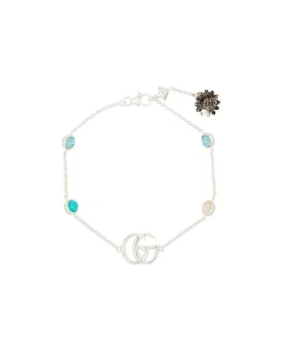 Gucci Gg Marmont Flower Sterling Silver Bracelet In Gray
