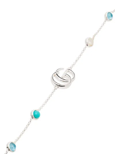 Gucci Gg Marmont Flower Sterling Silver Bracelet In Gray