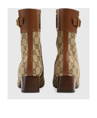 Gucci Ellis Gg-logo Leather-trimmed Ankle Boots In Brown