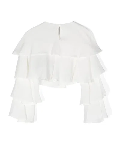 Balmain Ruffled Cropped Blouse In White