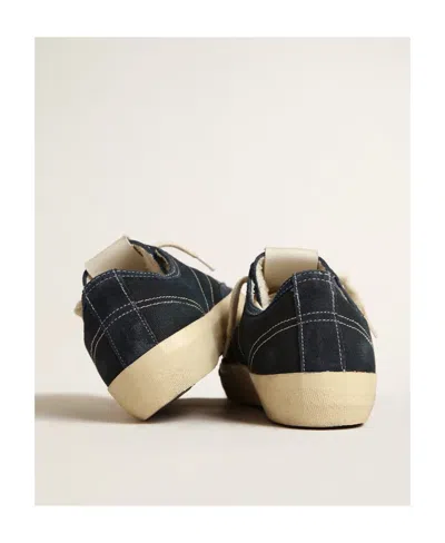 Golden Goose V-star In Navy-blue Canvas With A Silver Laminated Leather Star In Black