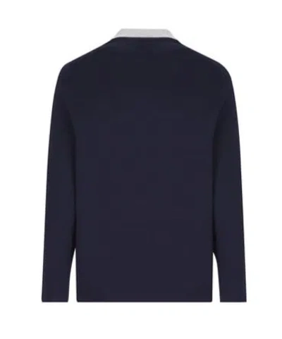 Brunello Cucinelli Logo Embroidered Long-sleeved Polo Shirt In Blue