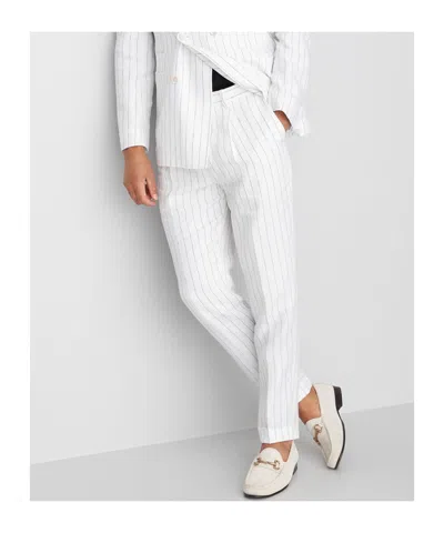Brunello Cucinelli Mid-rise Stripe-printed Straight-leg Trousers In White