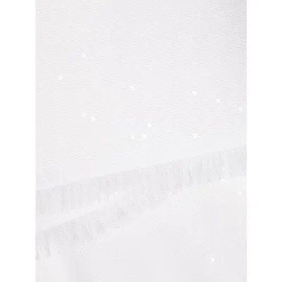 Brunello Cucinelli Sequin-embellished Frayed-hem Scarf In White