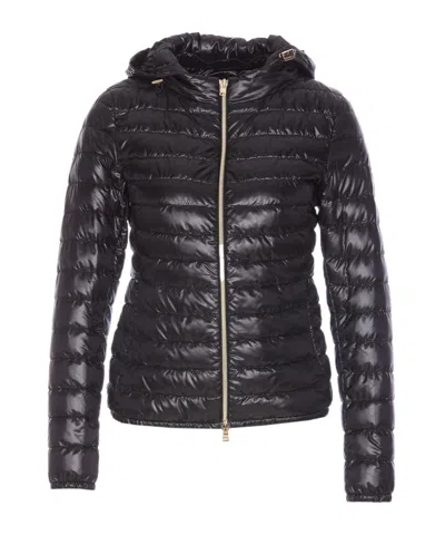 Herno Puffer Jacket Lightweight Drawstring Hood In Black