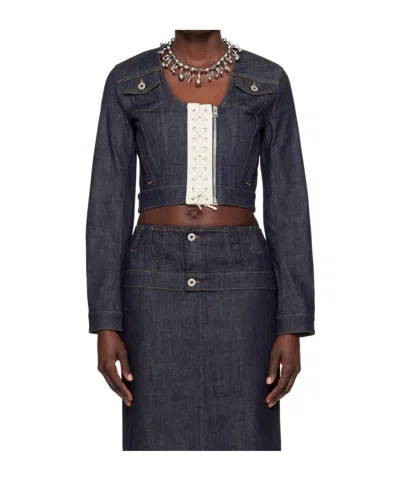 Jean Paul Gaultier Lace-up Cropped Denim Jacket In Blue