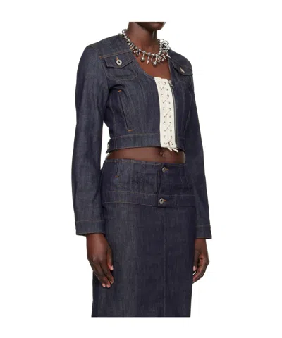 Jean Paul Gaultier Lace-up Cropped Denim Jacket In Blue