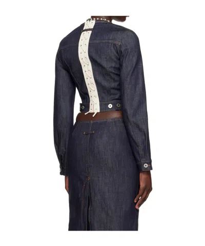 Jean Paul Gaultier Lace-up Cropped Denim Jacket In Blue