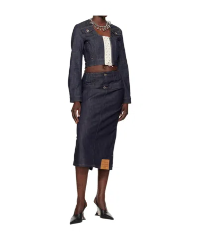 Jean Paul Gaultier Lace-up Cropped Denim Jacket In Blue