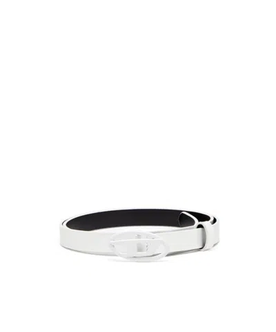 Diesel Womens T1003 B-play 15 Mirrored Leather Belt In White