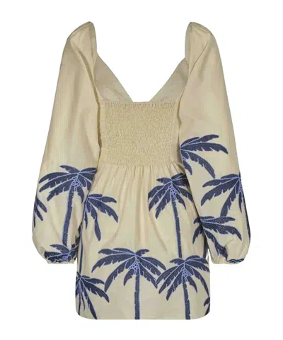 Johanna Ortiz The Power Of The Sea Dress In Ecru Blue In Ecru/blue