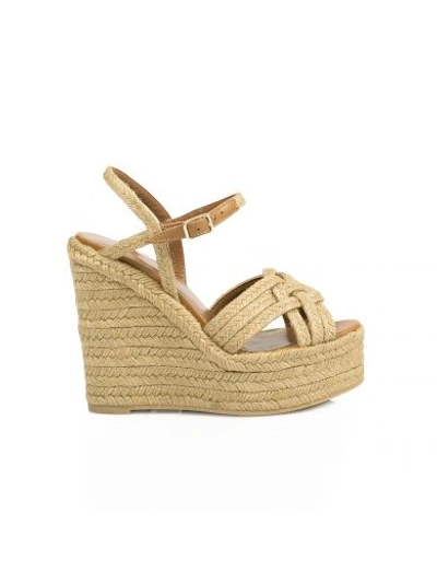 Shop Saint Laurent Covered Rope Wedge Sandals In Brown