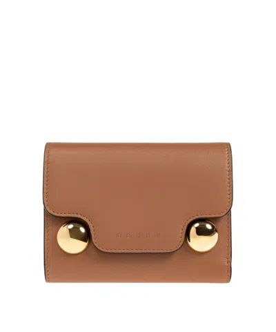 Marni Trunkaroo Tri-fold Wallet Foldover Top In Brown