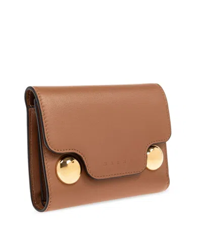 Marni Trunkaroo Tri-fold Wallet Foldover Top In Brown