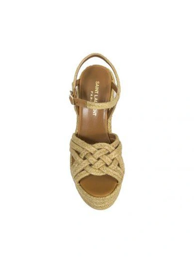 Shop Saint Laurent Covered Rope Wedge Sandals In Brown