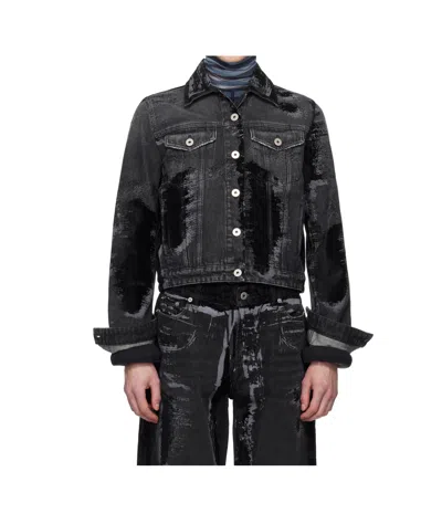 Jean Paul Gaultier Denim Jacket With Black Flock Detailing