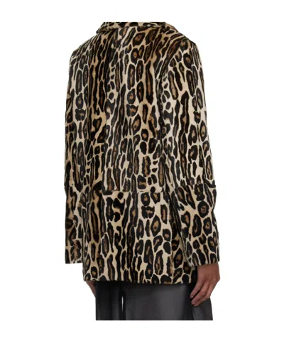 Re/done Leopard Shearling Peacoat In Black