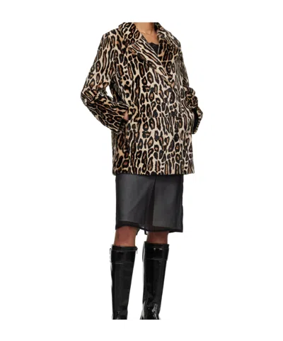 Re/done Leopard Shearling Peacoat In Black