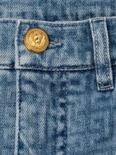 Balmain Kids Logo Printed Denim Shorts In Blue