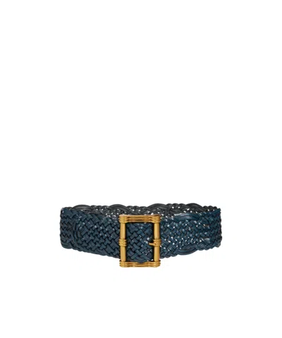 Etro Maxi Woven Leather Belt In Blue