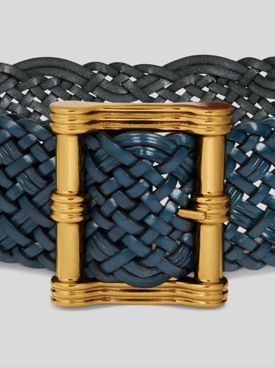 Etro Maxi Woven Leather Belt In Blue