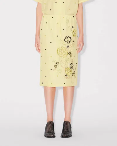 Kenzo Peonies Embroidered Drawstring Skirt In Yellow