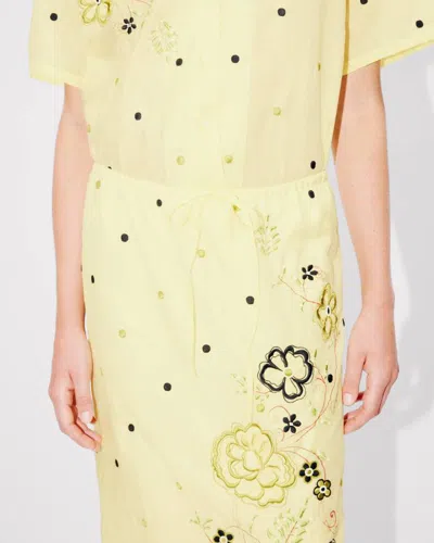 Kenzo Peonies Embroidered Drawstring Skirt In Yellow
