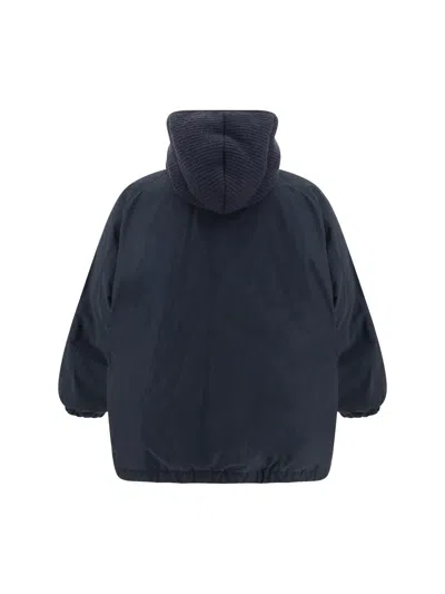 Brunello Cucinelli Women Knitted Hooded Down Jacket In Blue