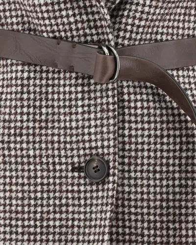 Brunello Cucinelli Giacca In Pied-de-poule Di Lana E Alpaca Con Cintura In Pelle E Monile In Gray