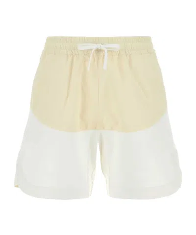 Herno Two-tone Stretch Cotton Blend And Nylon Shorts In White