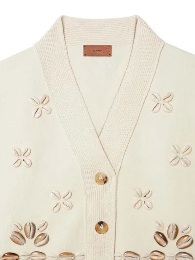 Alanui Cardigan Ocean Dream Oversize In Misto Seta Avorio Donna In Neutral