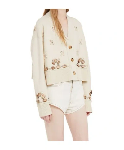 Alanui Cardigan Ocean Dream Oversize In Misto Seta Avorio Donna In Neutral