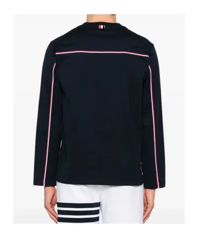 Thom Browne Grosgrain Loop Trim Oversized Long-sleeved T-shirt In Blue