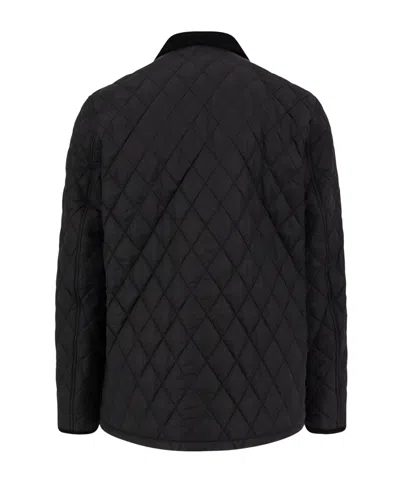 Burberry Diamond Quilted Jacket With Corduroy Collar In Black