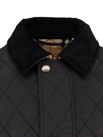 Burberry Diamond Quilted Jacket With Corduroy Collar In Black