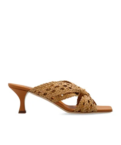 Casadei Strappy Sandals With Mid Heel And Square Toe In Rum