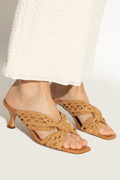 Casadei Strappy Sandals With Mid Heel And Square Toe In Rum