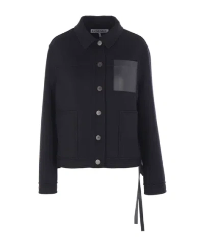 Loewe Leather-patch Cape-style Jacket In Black