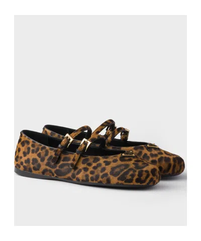 Prada Printed Leather Ballet Flats In Animal Print