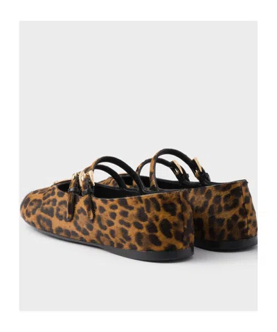 Prada Printed Leather Ballet Flats In Animal Print