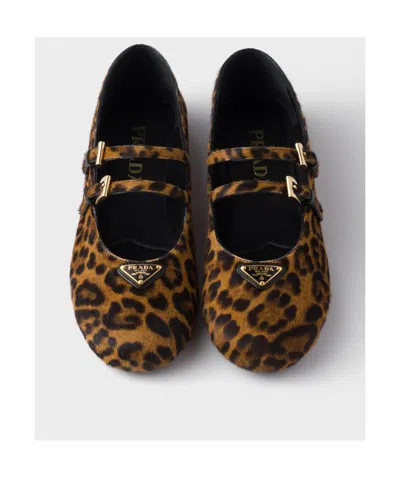Prada Printed Leather Ballet Flats In Animal Print