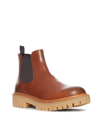 Prada Brown Leather Boots With Elastic Side Panels And Durable Sole In Brown