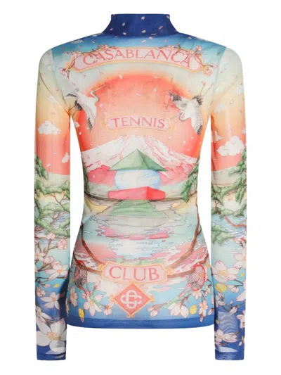 Casablanca "tennis Club" Mesh Top In Multi