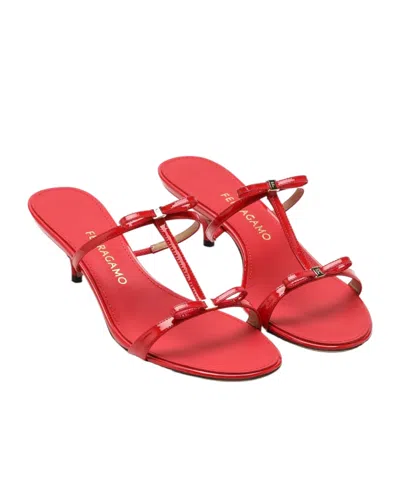 Ferragamo Abili Patent T-strap Slide Sandals In Red